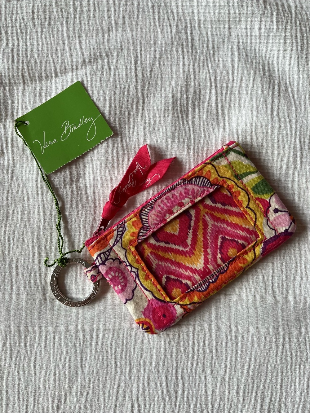 NWT Vera Bradley keychain zip ID case 0023 pink orange wallet clementine - Picture 2 of 9